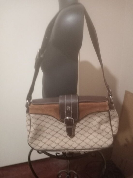 Etienne Aigner Handbags - VTG Etienne Aigner Monogram Canvas Leather Trim Shoulder Bag Purse Buckle